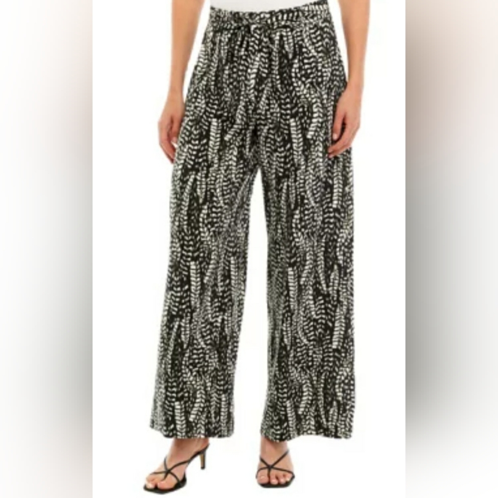 Joan Vass Wide Leg Pull-on Black Printed Palazzo Pants Size S